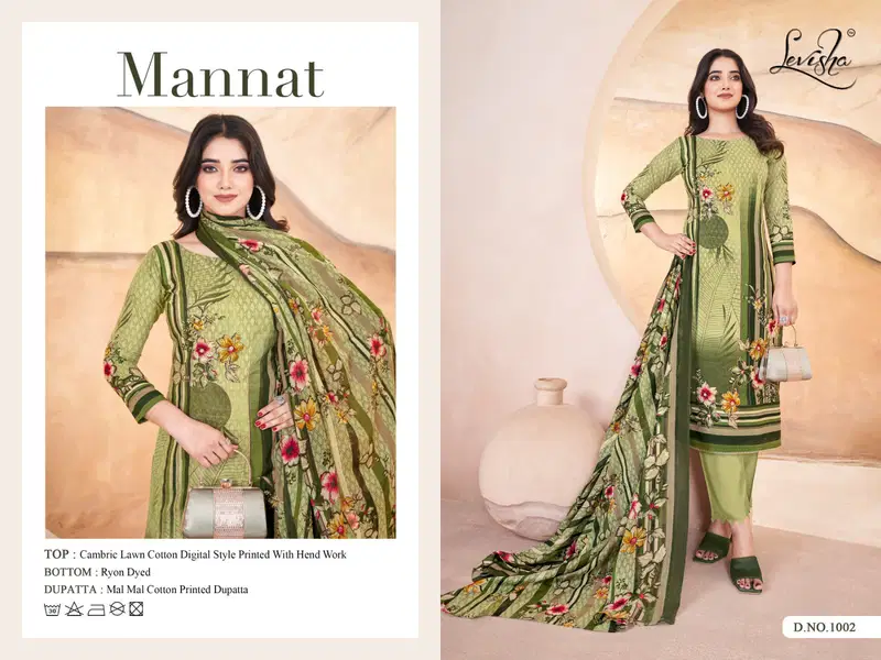 Mannat Cambric Lawn by Levisha Cotton Digital Printed Dress Material